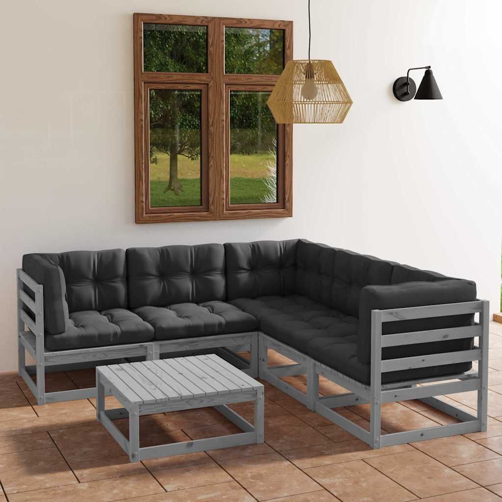Set Divani da Giardino 6 pz con Cuscini Legno Massello Pino vidaXL