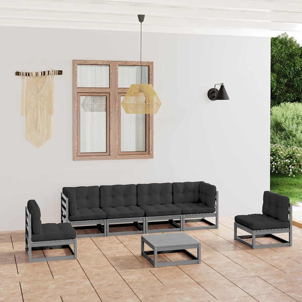 Set Divani da Giardino 7 pz con Cuscini Legno Massello di Pino vidaXL