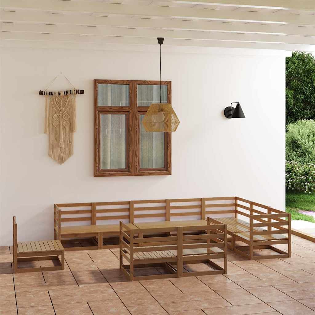 Set Divani da Giardino 10 pz Marrone Ambra Legno Massello Pino vidaXL