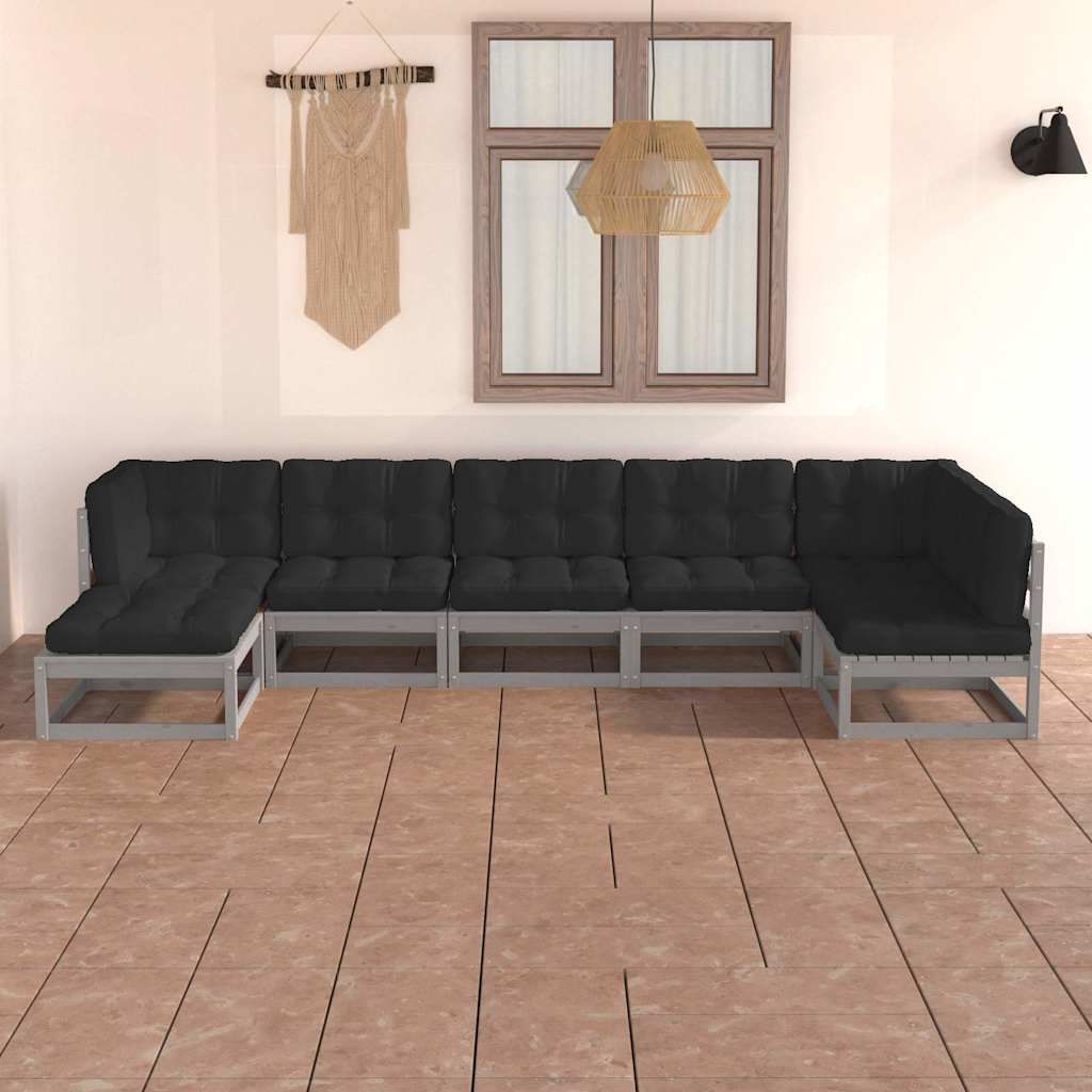 Set Salotto Giardino 7 pz Cuscini Antracite Legno Massello Pino vidaXL
