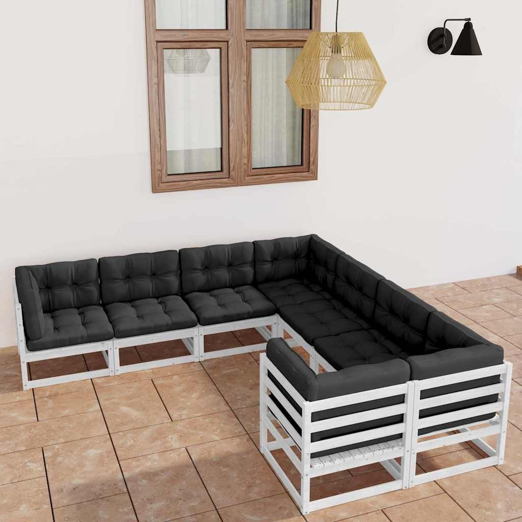 Set Salotto Giardino 8pz con Cuscini Bianco Legno Massello Pino vidaXL