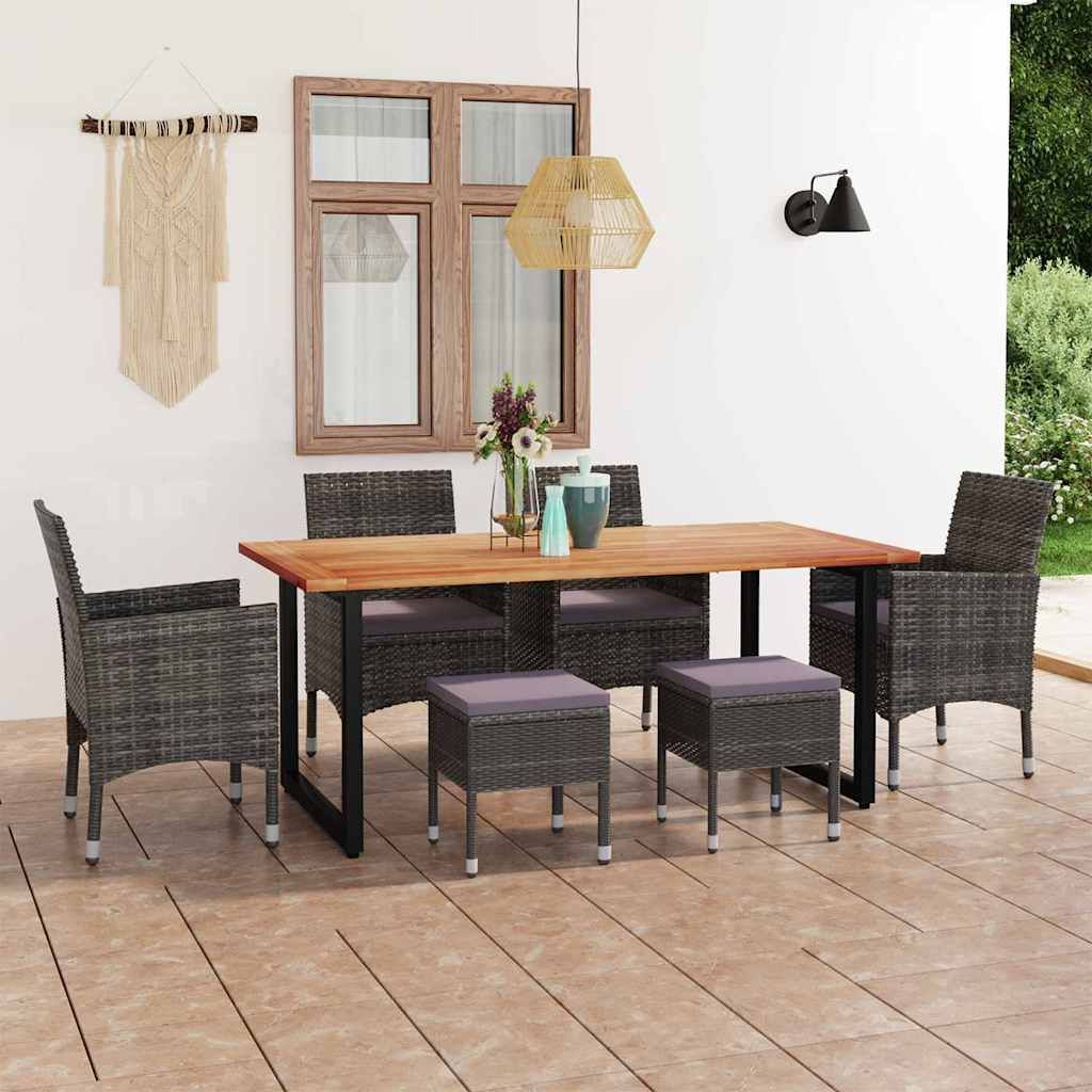 Set da Pranzo per Giardino 7 pz con Cuscini Polyrattan Grigio vidaXL