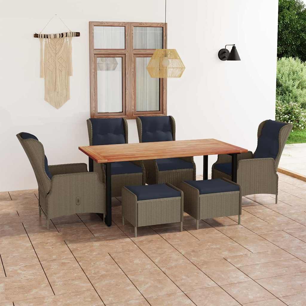 Set da Pranzo per Giardino 7 pz con Cuscini Polyrattan Marrone vidaXL