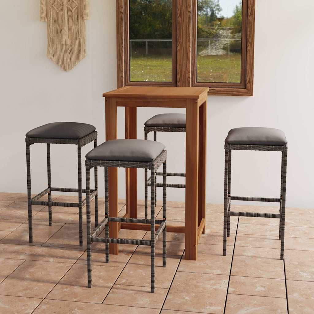 Set da Bar da Giardino 5 pz con Cuscini Grigio vidaXL