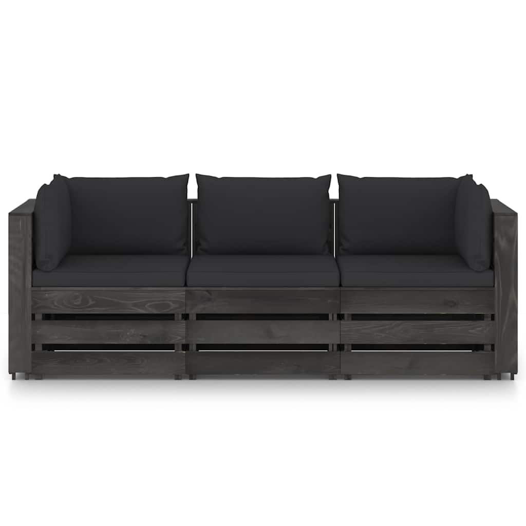 Divano da Giardino 3 Posti con Cuscini Legno Impregnato Grigio vidaXL