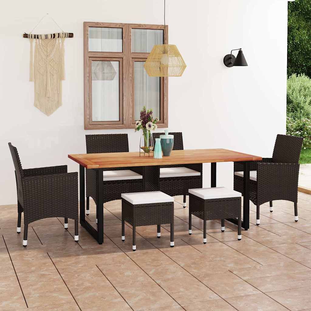 Set da Pranzo per Giardino 7 pz con Cuscini Polyrattan Marrone vidaXL