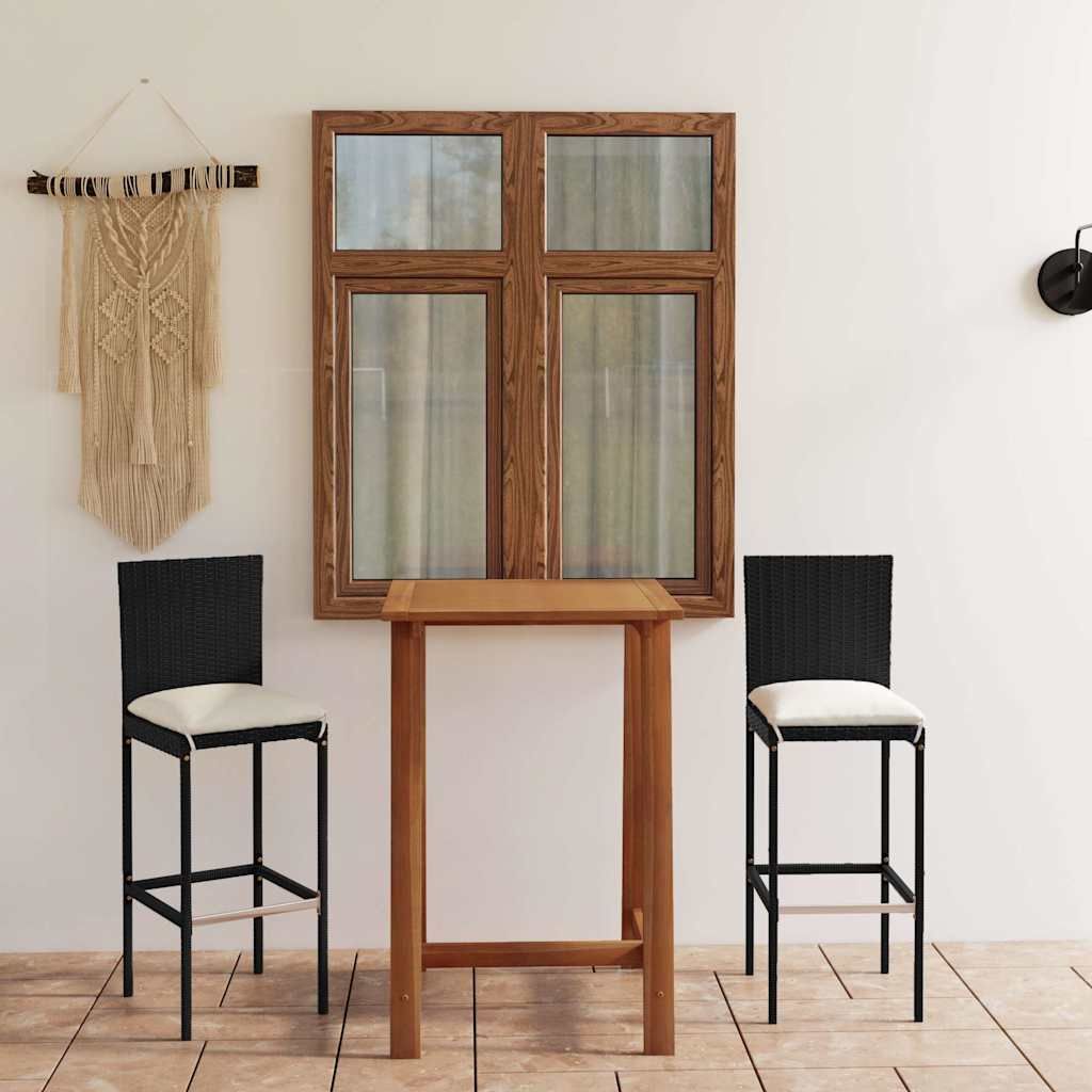 Set Bar da Giardino 3 pz con Cuscini Nero vidaXL