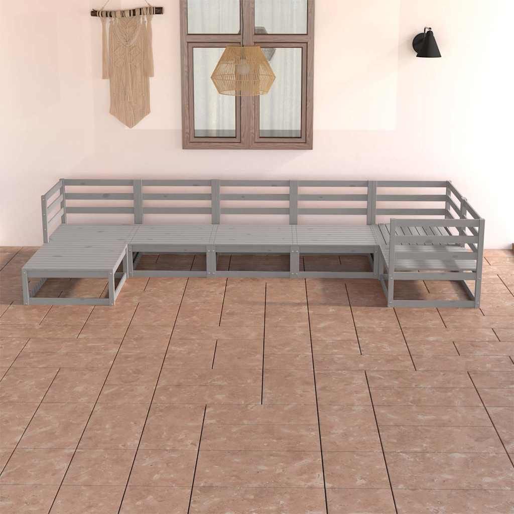 Set Divani da Giardino 7 pz Grigi in Legno Massello di Pino vidaXL