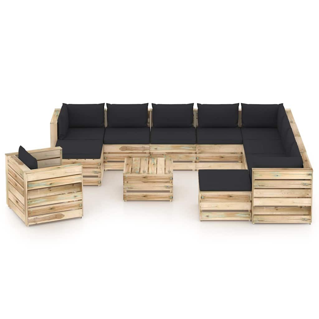 Set Salotto da Giardino con Cuscini 12pz Legno Impregnato Verde vidaXL