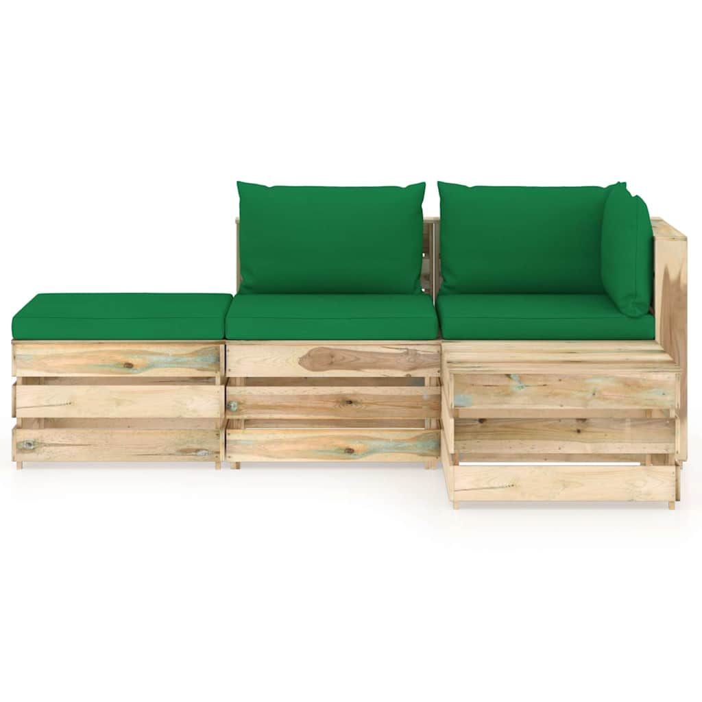 Set Salotto da Giardino con Cuscini 4 pz Legno Impregnato Verde vidaXL