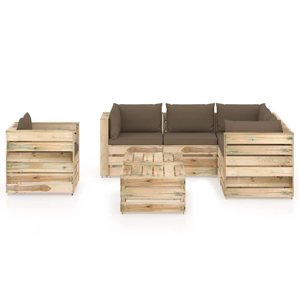 Set Salotto da Giardino con Cuscini 8 pz Legno Impregnato Verde vidaXL