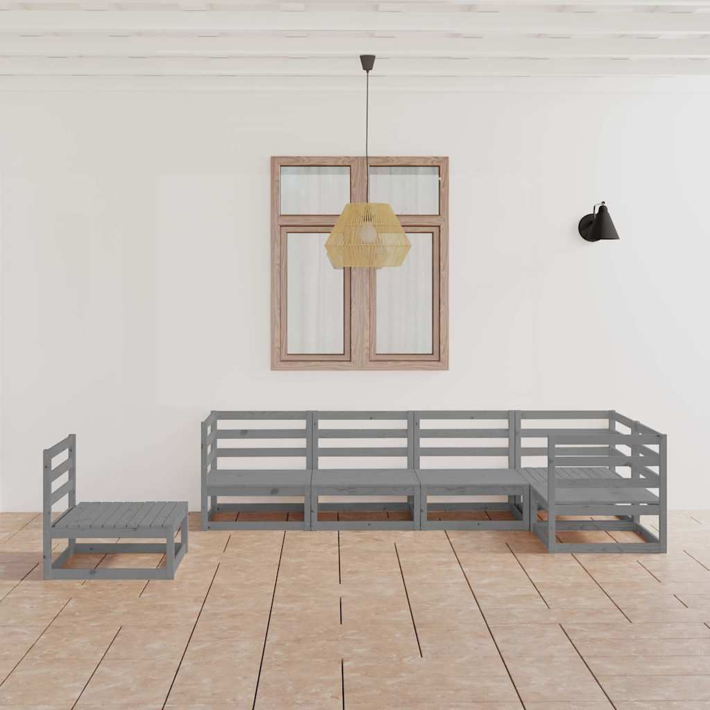Set Divani da Giardino 6pz Grigio in Legno Massello di Pino vidaXL