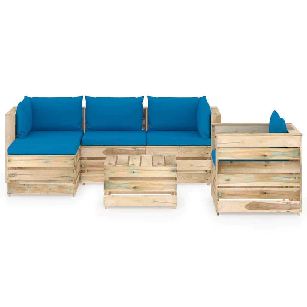 Set Salotto da Giardino con Cuscini 6 pz Legno Impregnato Verde vidaXL