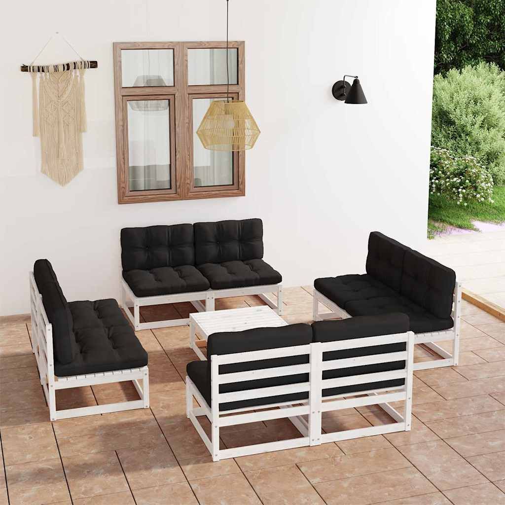 Set Divani da Giardino 9 pz con Cuscini Legno Massello di Pino vidaXL