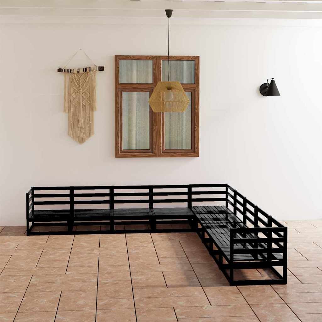 Set Divani da Giardino 9 pz Nero in Legno Massello di Pino vidaXL