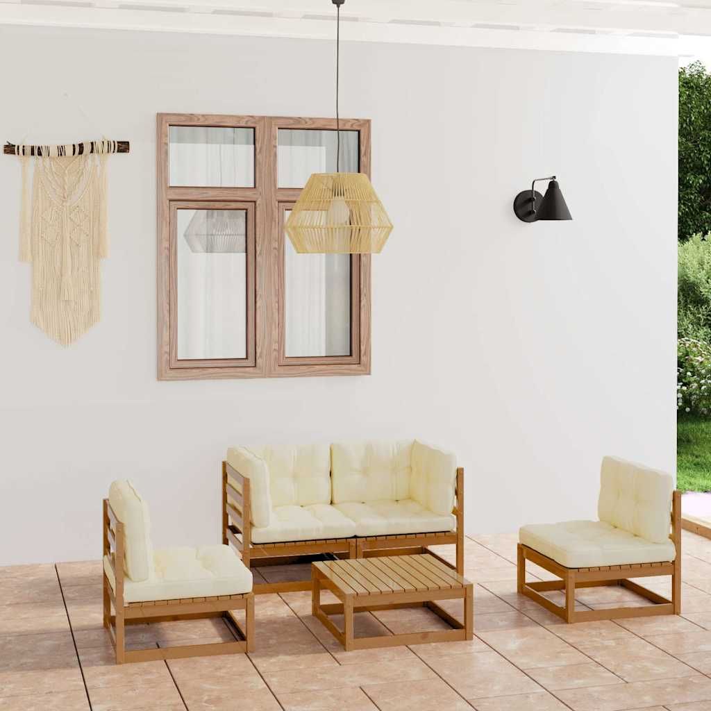 Set Divani da Giardino 5 pz con Cuscini Legno Massello di Pino vidaXL