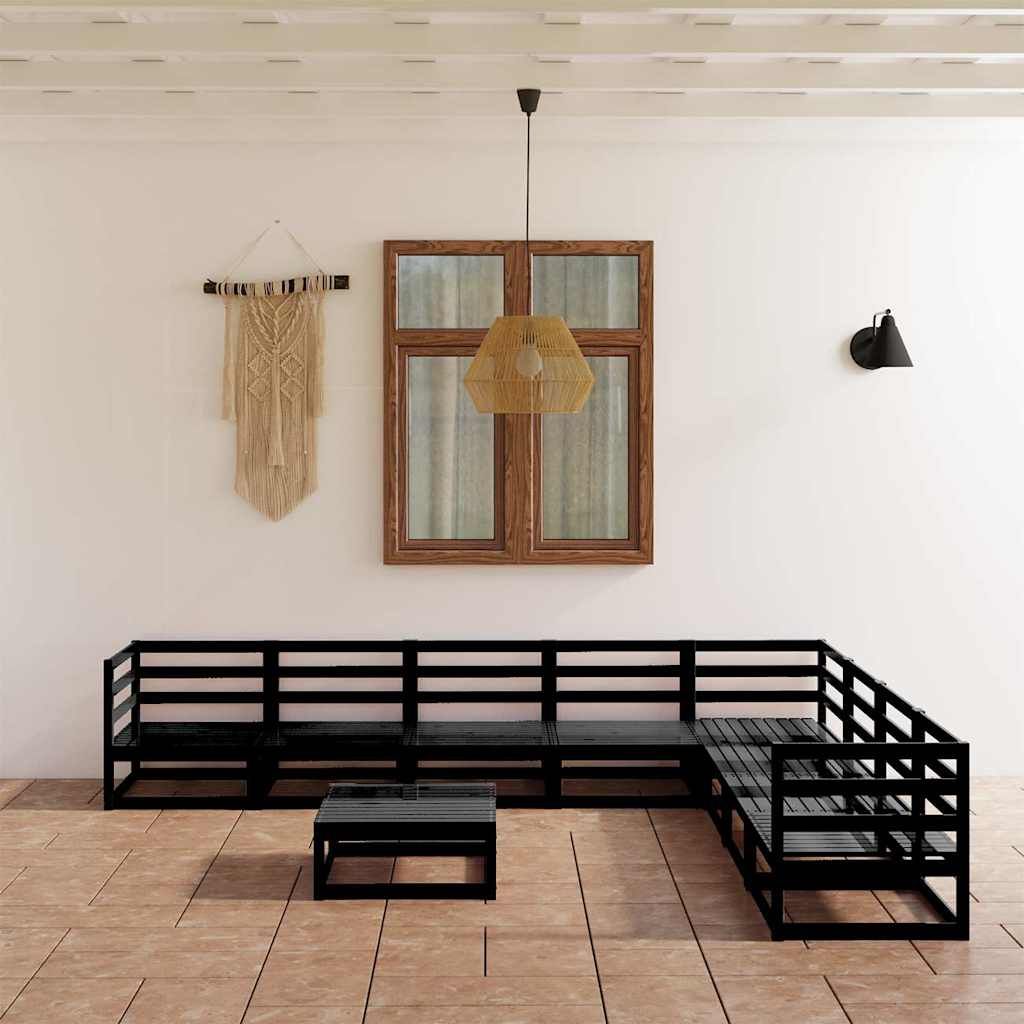Set Divani da Giardino 9 pz Nero in Legno Massello di Pino vidaXL
