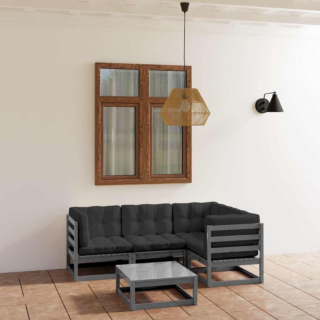 Set Divani da Giardino 5 pz con Cuscini Legno Massello di Pino vidaXL