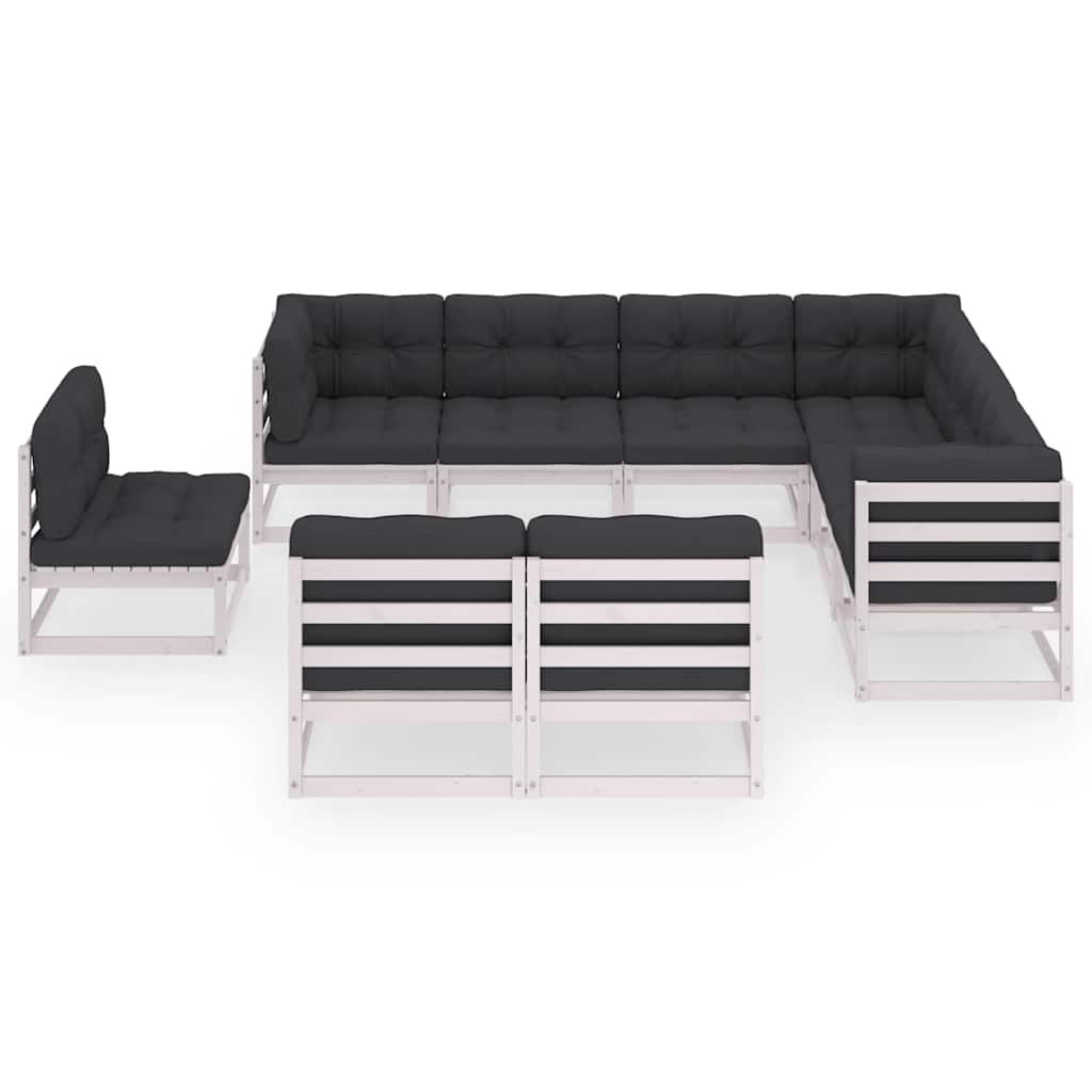 Set Divani da Giardino 9 pz con Cuscini Massello di Pino Bianco vidaXL