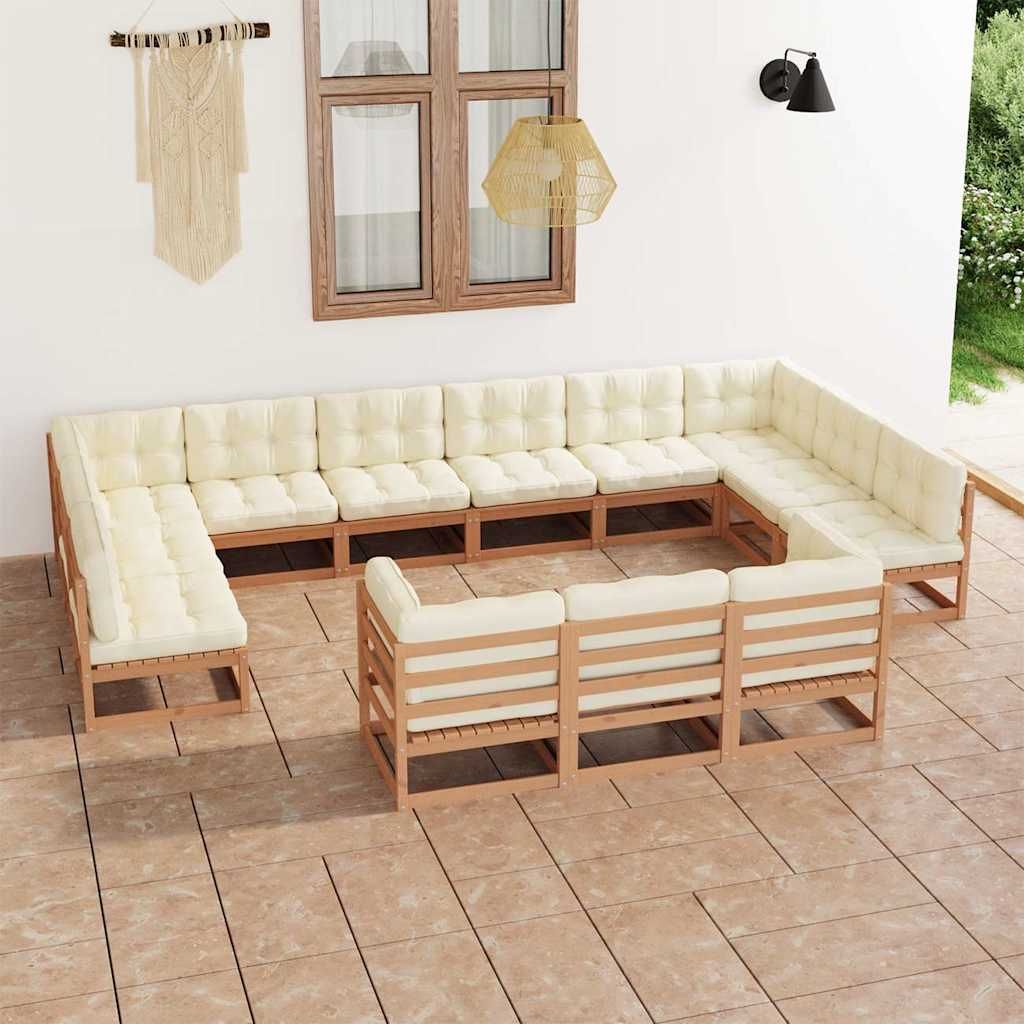 Set Salotto Giardino e Cuscini 13 pz Legno Massello Pino Ambra vidaXL