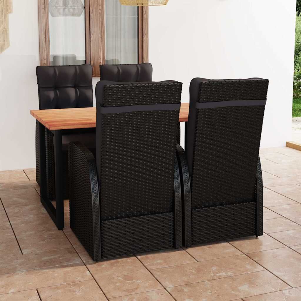 Set da Pranzo per Giardino 5 pz con Cuscini in Polyrattan Nero vidaXL