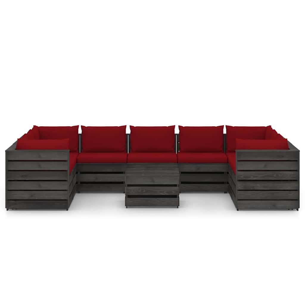 Set Salotto Giardino con Cuscini 10 pz Legno Impregnato Grigio vidaXL