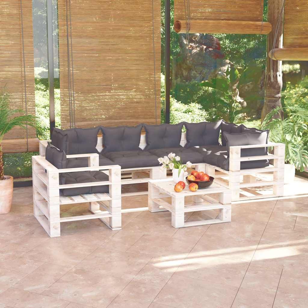 Set Divani da Giardino Pallet 7 pz con Cuscini in Legno di Pino vidaXL