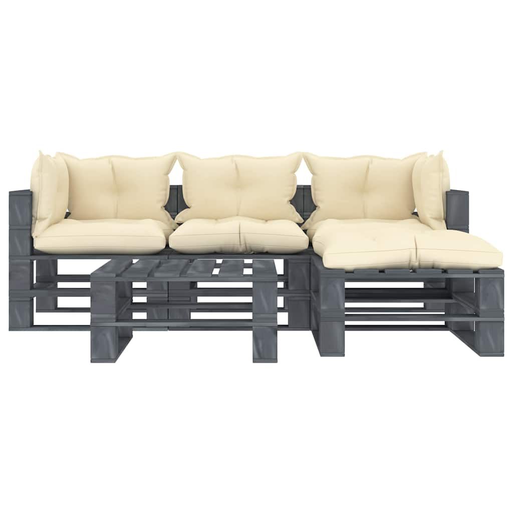 Set Divani da Giardino su Pallet 5 pz Cuscini Crema in Legno vidaXL