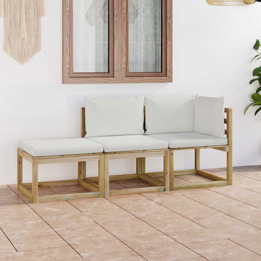 Set Divani da Giardino 3 pz con Cuscini Crema vidaXL