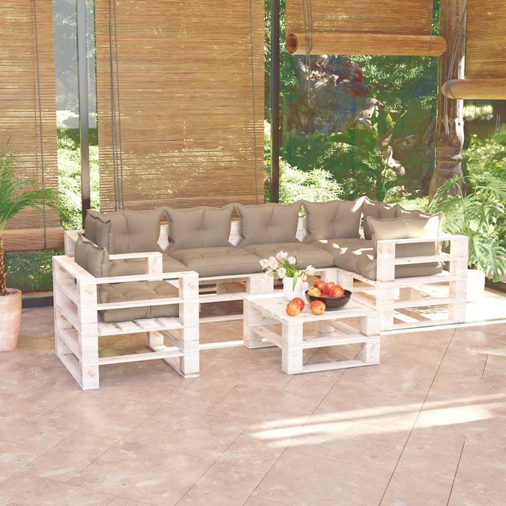 Set Divani da Giardino Pallet 7 pz con Cuscini in Legno di Pino vidaXL
