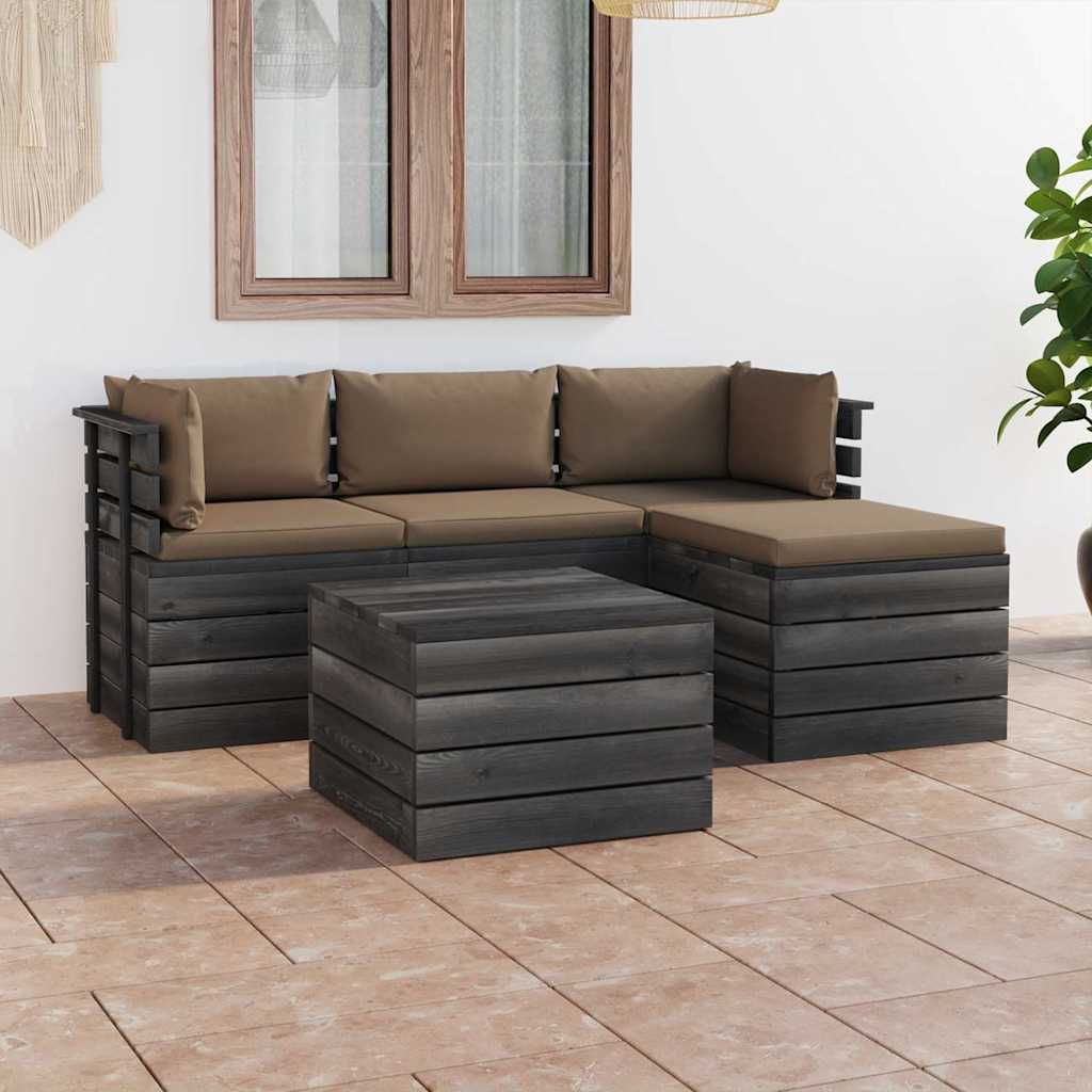 Set Divani da Giardino su Pallet 5 pz con Cuscini Massello Pino vidaXL