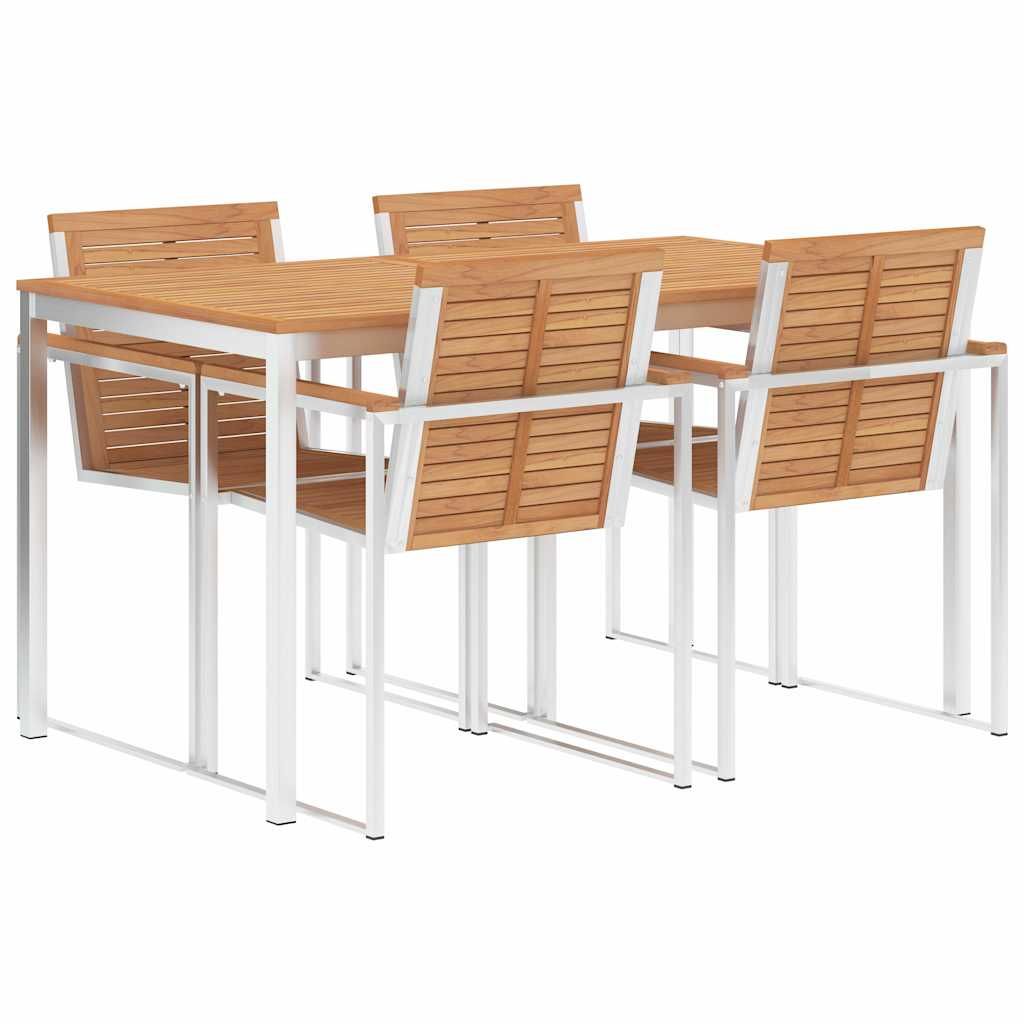 Set da Pranzo da Giardino 5 pz in Legno di Teak e Acciaio Inox vidaXL