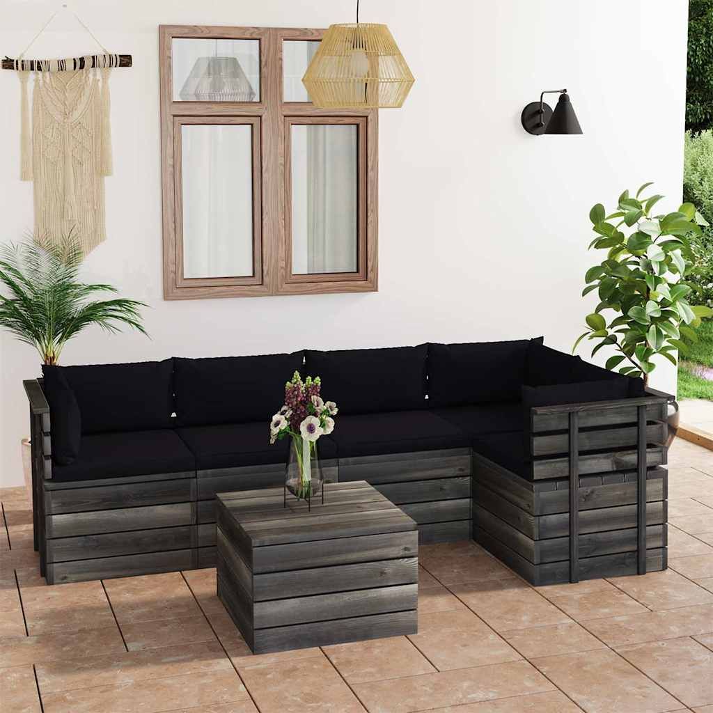 Set Divani da Giardino su Pallet 6 pz con Cuscini Massello Pino vidaXL