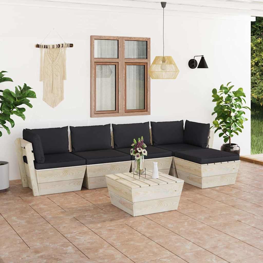 Set Divani da Giardino su Pallet 6 pz con Cuscini Legno Abete vidaXL