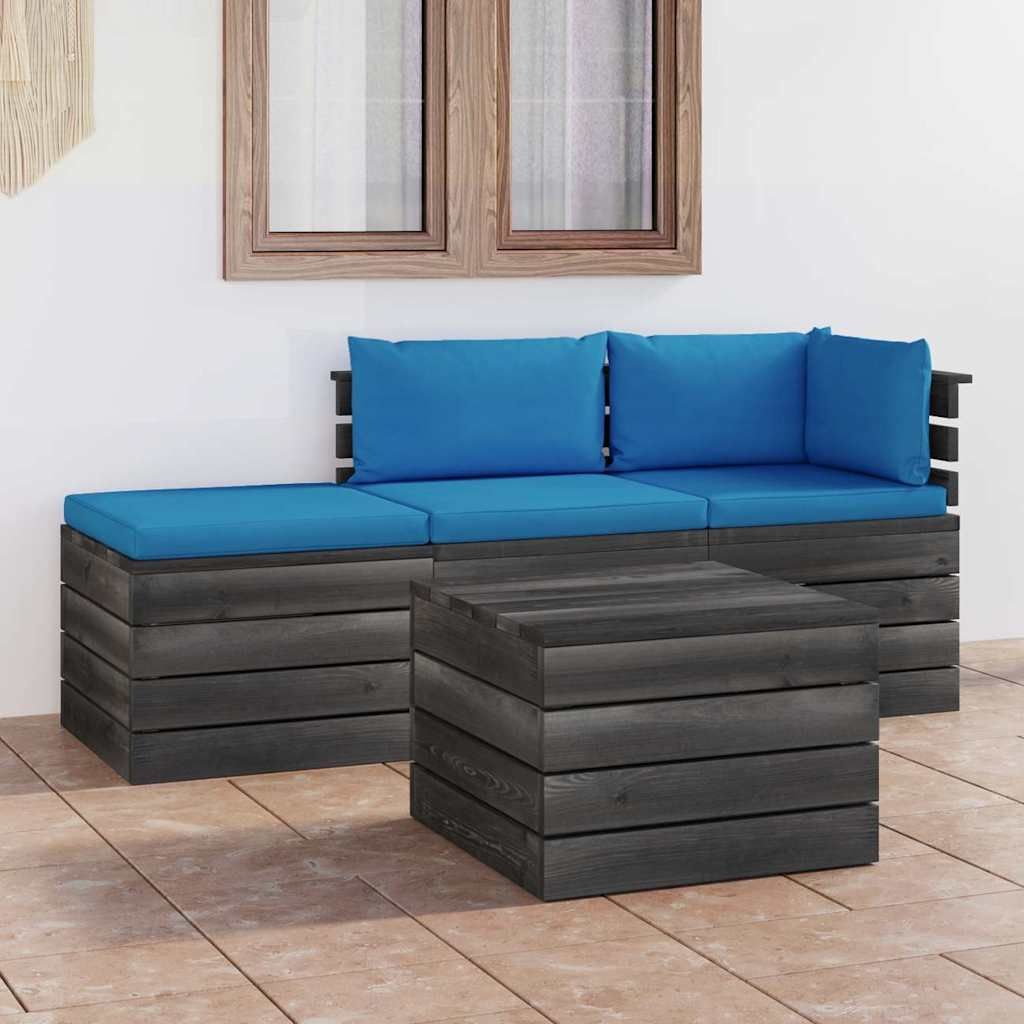Set Divani da Giardino su Pallet 4 pz con Cuscini Massello Pino vidaXL