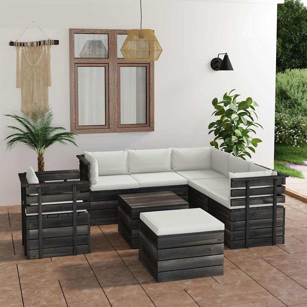 Set Divani da Giardino su Pallet 8 pz con Cuscini Massello Pino vidaXL