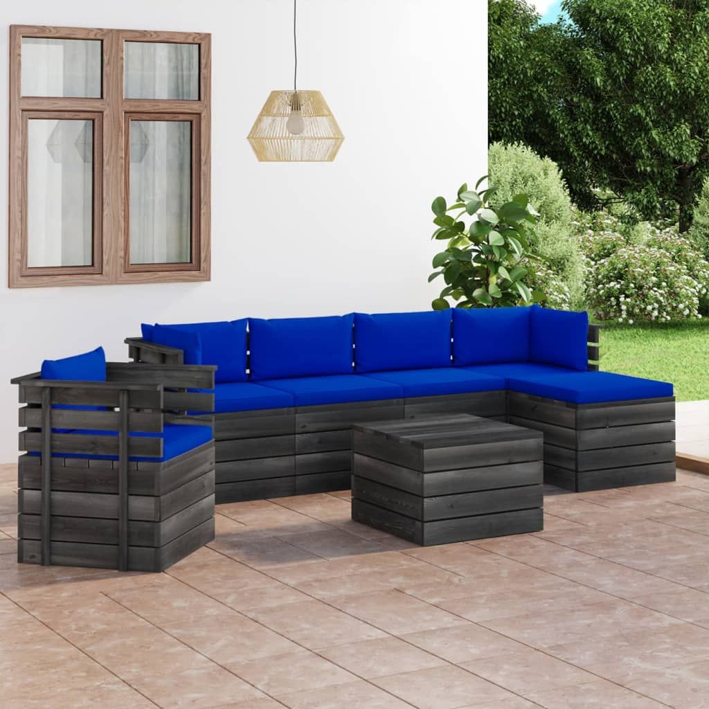 Set Divani da Giardino su Pallet 7 pz con Cuscini Massello Pino vidaXL