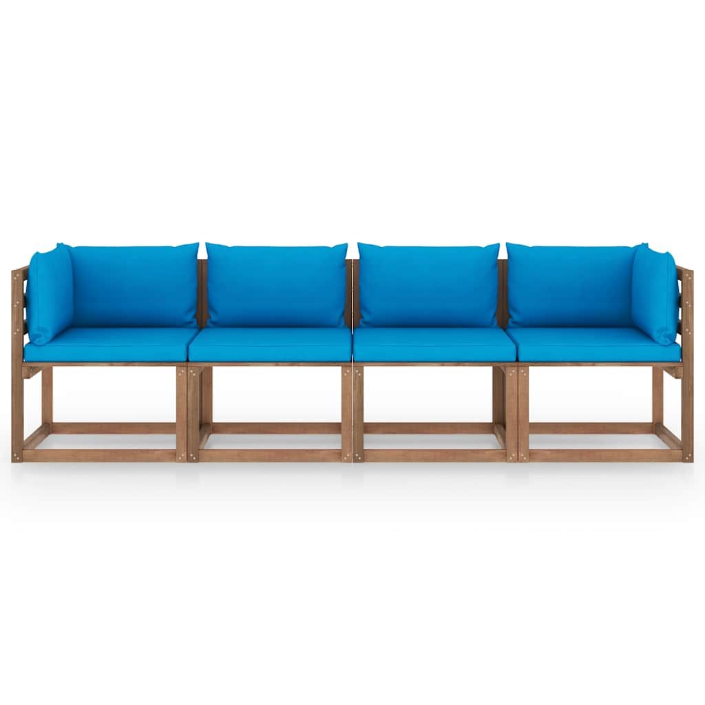 Divano Giardino Pallet a 4 Posti Cuscini Legno Pino Impregnato vidaXL