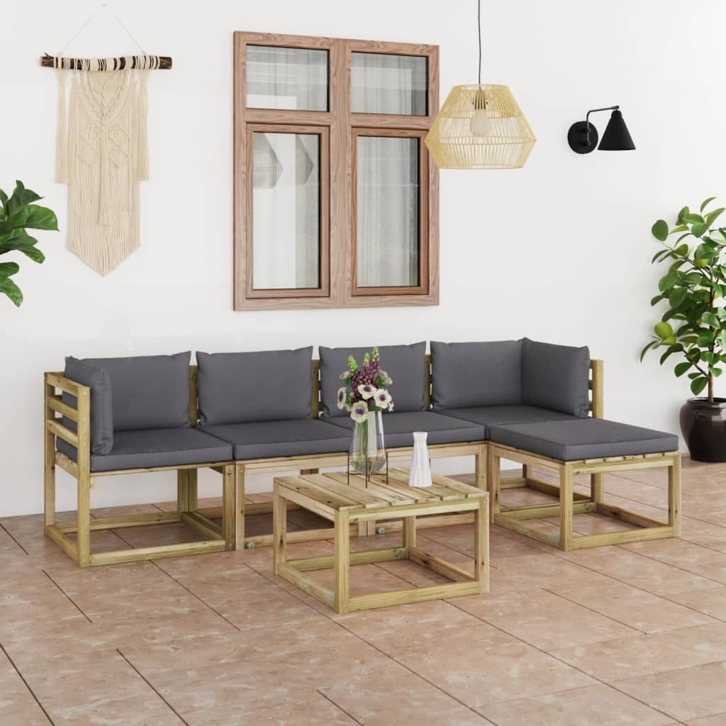 Set Salotto Giardino con Cuscini 6 pz in Pino Impregnato vidaXL
