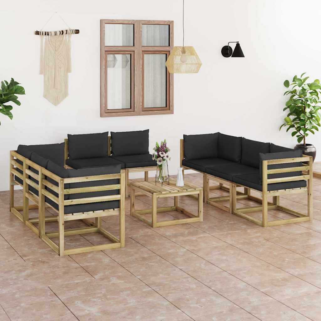 Set Salotto Giardino con Cuscini 9 pz in Pino Impregnato vidaXL