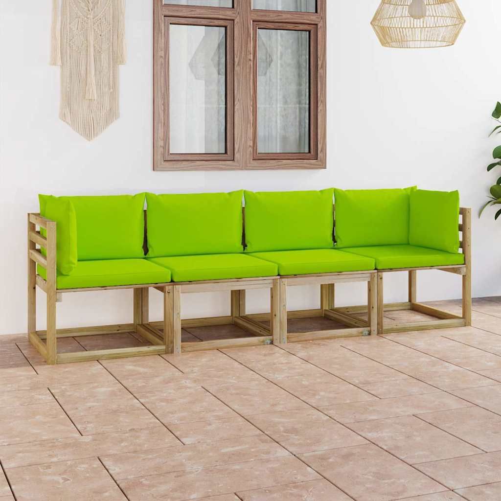 Divano da Giardino a 4 Posti con Cuscini Verde Chiaro vidaXL