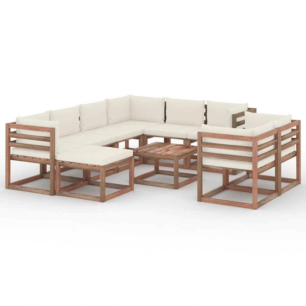 Set Divani da Giardino 10 pz con Cuscini Crema vidaXL