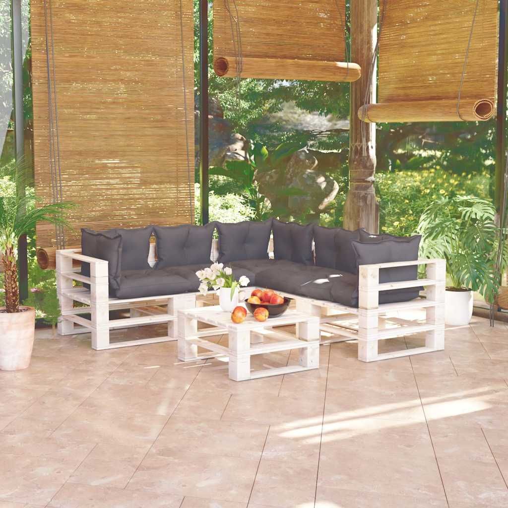 Set Divani da Giardino Pallet 6 pz con Cuscini in Legno di Pino vidaXL