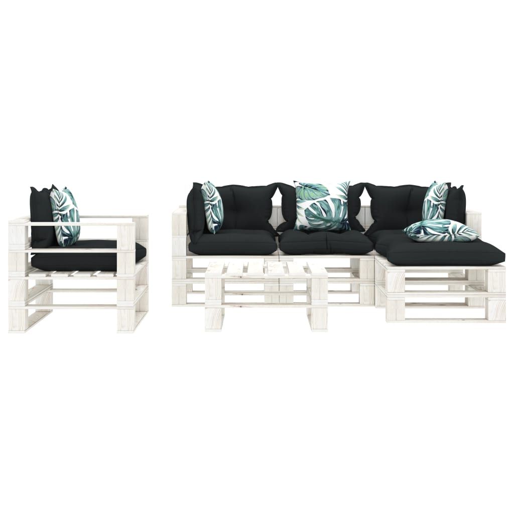 Divani Giardino Pallet 6 pz Cuscini Antracite e Fiori in Legno vidaXL