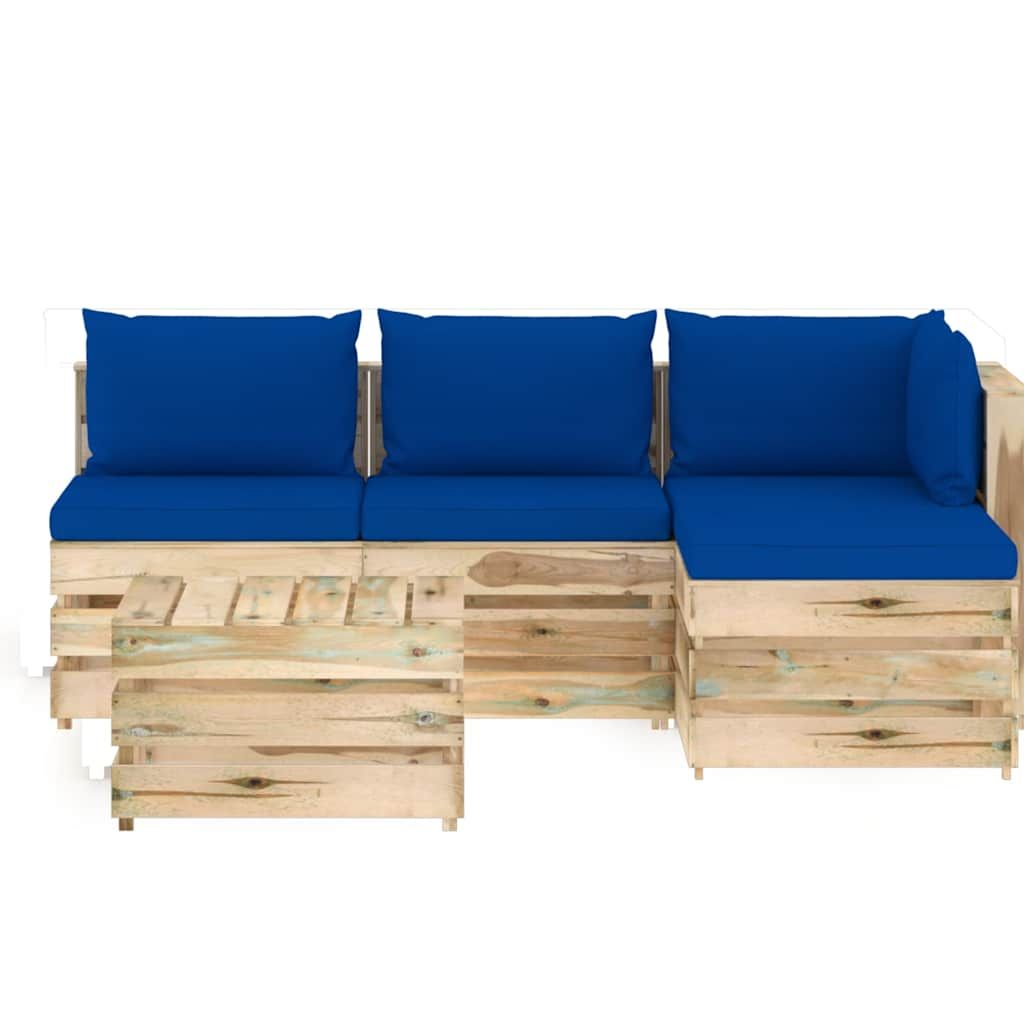Set Salotto da Giardino con Cuscini 5 pz Legno Impregnato Verde vidaXL