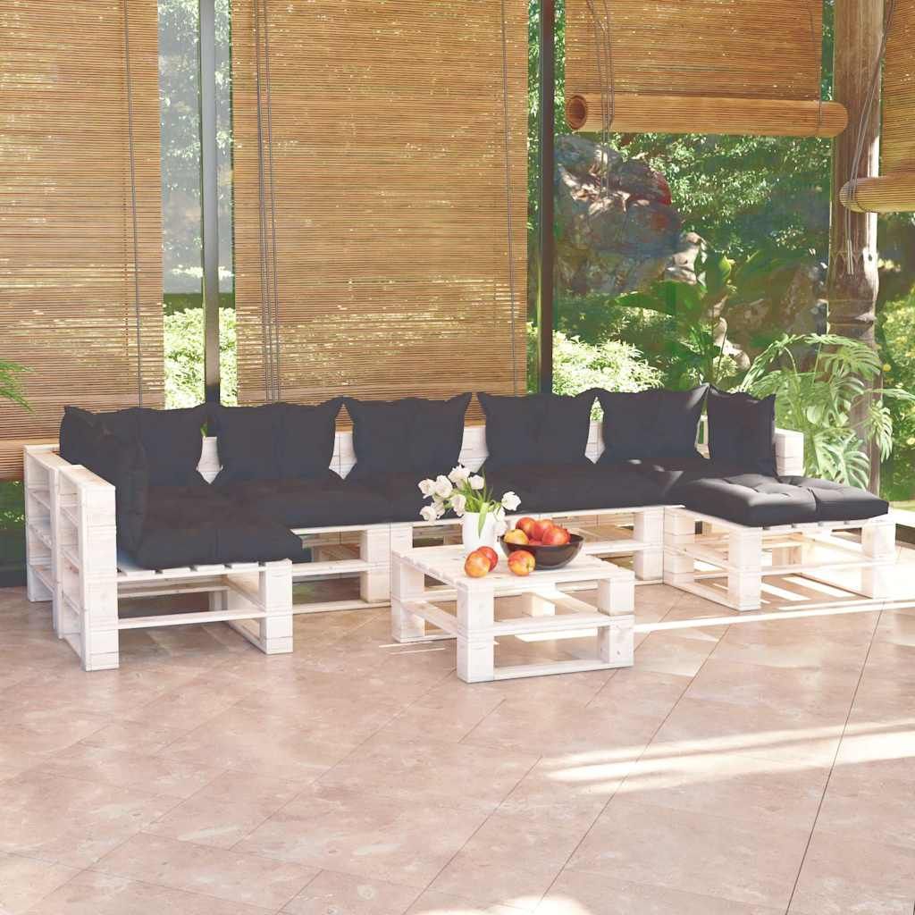 Salotto da Giardino su Pallet 8 pz con Cuscini in Legno di Pino vidaXL