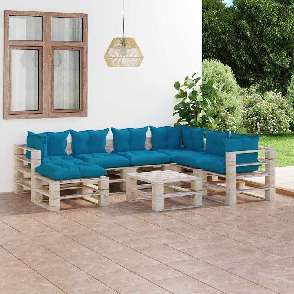 Salotto da Giardino su Pallet 8 pz con Cuscini in Legno di Pino vidaXL