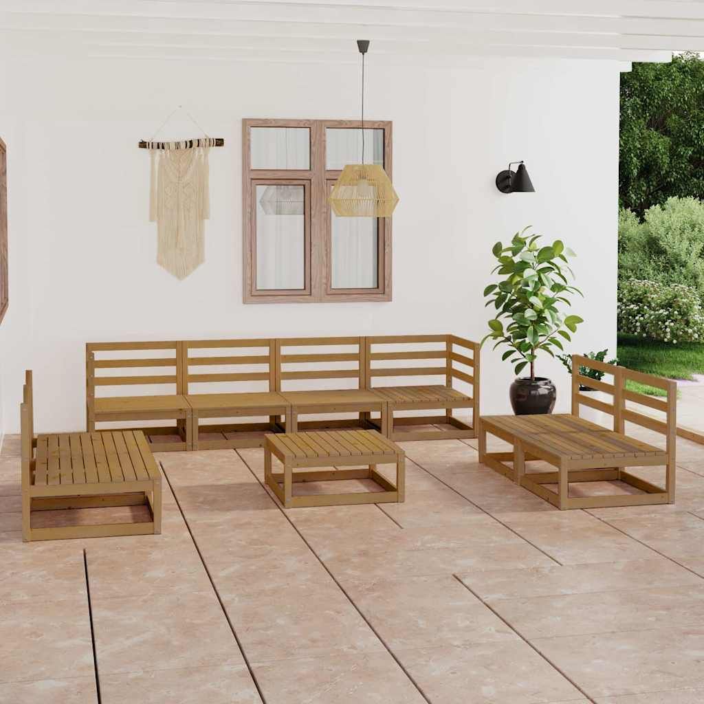 Set Salotto da Giardino 9pz Marrone Ambra Legno Massello Pino vidaXL
