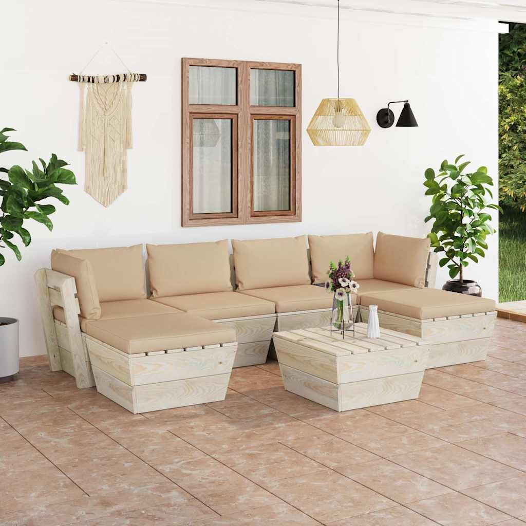 Set Divani da Giardino su Pallet 7 pz con Cuscini Legno Abete vidaXL