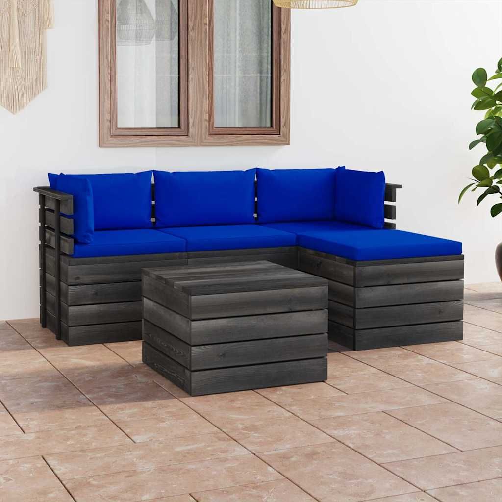 Set Divani da Giardino su Pallet 5 pz con Cuscini Massello Pino vidaXL